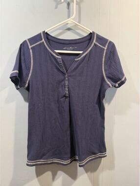 Womens Eddie Bauer T Shirt V Neck Size Large Blue